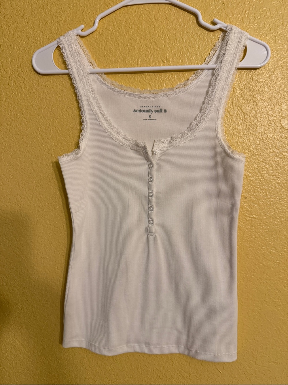 Aeropostale White Seriously Soft Lace-Trim Henley Tank